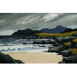 DAVID BARNES oil on board - fine stormy rocky coastal scene, signed verso in full and entitled 'On