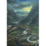 IWAN GWYN PARRY oil on canvas - entitled verso 'Stormy Sunset Over the Nant Ffrancon Valley' on