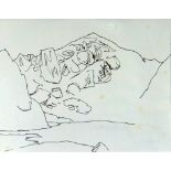 SIR KYFFIN WILLIAMS RA preliminary ink drawing - entitled 'Lake in Snowdon' with additional sketch