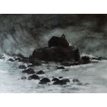 SIR KYFFIN WILLIAMS RA coloured print - St Cwyfan's Church, Aberffraw in a storm, signed in full, 41