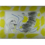 CERI RICHARDS coloured lithograph - stork with fish in its beak together with a rear view of a