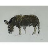 SIR KYFFIN WILLIAMS RA pencil and wash - study of a peaceful grazing donkey, signed with initials,