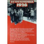 WELSH ARTS COUNCIL ORIGINAL POSTER - for 'Do You Remember 1926' by Idris Davies, 76.5 x 51cms (