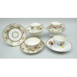 A GROUP OF FOUR SWANSEA PORCELAIN CUPS & SAUCERS comprising (1) a teacup with with scroll loop