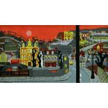 BRIAN HARLAND REES gouache on board - South Wales valley town, Nelson Arms and Pit workings, signed,