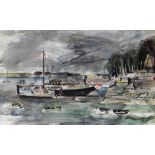 JOHN KNAPP-FISHER early watercolour - boats in a harbour, signed and dated 1962, 18 x 29cms