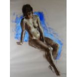 HARRY HOLLAND mixed media - life drawing of a seated nude, signed, 73 x 54cms