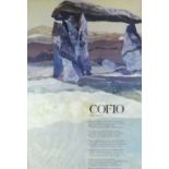 WELSH ARTS COUNCIL ORIGINAL POSTER - for 'Cofio' by Waldo Williams, 76.5 x 51cms (framed and
