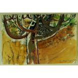 GERARD HASTINGS monoprint with watercolour - study of a tree, signed and dated 1983, 12 x 18cms