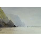 GARETH THOMAS watercolour - figures on a beach, signed, 22 x 34cms