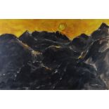 SIR KYFFIN WILLIAMS RA signed print - sunset over Snowdonia peaks, signed fully in pencil, 37 x