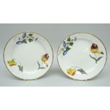 A PAIR OF SWANSEA DUCK-EGG PORCELAIN DESSERT PLATES painted with three botanical studies to each,