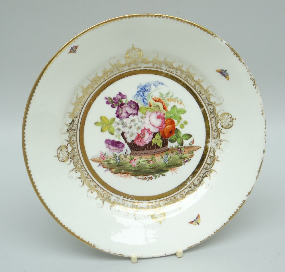 A SWANSEA PORCELAIN PLATE FROM THE BURDETT-COUTTS SERVICE, of circular form with dentil gilt rim,