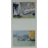 GARETH THOMAS watercolours, a pair framed together - Venice canals, signed, 10 x 13cms