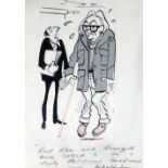 JON (Daily Mail cartoonish) original cartoon - caricature of Michael Foot with inscription to the