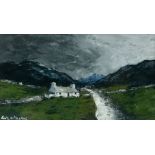 WYN HUGHES oil on board - entitled verso 'Snowdonia Cottage', signed, 13 x 23cms