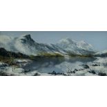 CHARLES WYATT WARREN oil on board - entitled verso 'Snowdonia in Winter' with artist's label,