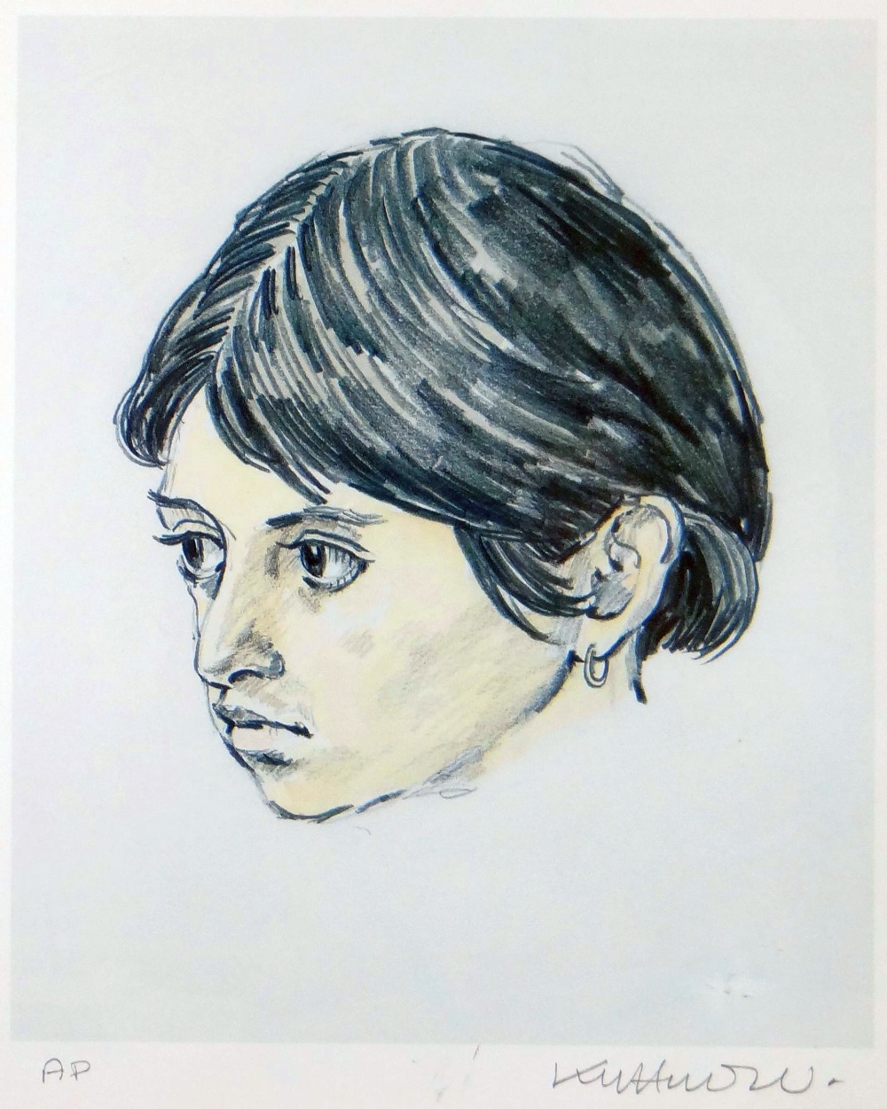 SIR KYFFIN WILLIAMS RA artist proof print - head study of Norma Lopez, signed in full, 28 x 24cms