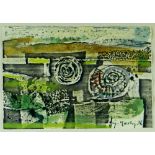 GERARD HASTINGS monoprint with watercolour and pastel - semi-abstract landscape, signed and dated