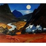 NOEL McCREADY (Conwy 1938-2019) watercolour - fox in a moonlit Welsh landscape, signed, 51 x 59cms