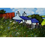 STEPHEN JOHN OWEN oil on card - whitewashed cottage and garden, signed with initials, 19 x 29cms