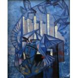 ERIC MALTHOUSE oil on canvas laid to board - semi-abstract with figure, entitled 'Boy and