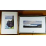 GARETH THOMAS watercolours, a pair - Gower coastal scenes, signed, 14 x 36cms & 27 x 18cms