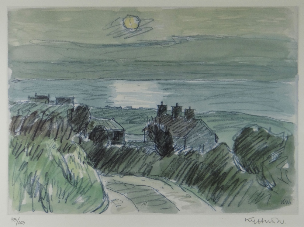 SIR KYFFIN WILLIAMS RA limited edition (33/100) print - view across road and cottages towards the