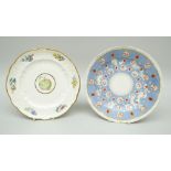 TWO SWANSEA PORCELAIN PLATES the first with moulded border and of lobed form decorated, the border