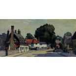 GYRTH RUSSELL watercolour - entitled verso 'Essex Village', 55 x 28.5cms