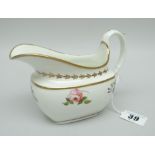 A SWANSEA PORCELAIN CREAM JUG with wide elongated spout, high loop handle with thumb spur, decorated