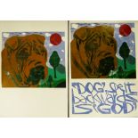 PAUL PETER PIECH linocut - image of dog and typography 'Dog, spelt backwards is 'God'', signed in