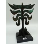 JOHN MEIRION MORRIS bronze - Celtic imagery of bird merging with tree, on slate base, entitled 'Y