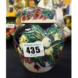 A MOORCROFT POTTERY SQUAT BALUSTER SHAPED GINGER JAR in the 'Snowberry Ginger' pattern (boxed), 9cm