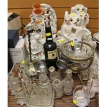 SUNDRY STAFFORDSHIRE POTTERY ORNAMENTS and a quantity of EPNS glassware ETC