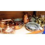 AN ASSORTMENT OF ORNAMENTAL FIRESIDE BRASS AND COPPER