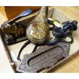 PARCEL OF METALWARE including brass powder pouch ETC