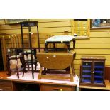 A PARCEL OF SMALL FURNITURE INCLUDING drop-leaf table, pedestal stand, reproduction smokers