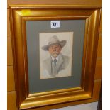 ELSIE BURRELL watercolour - head and shoulders portrait of Sir Guy Henderson of Tenby, sgned, 17 x