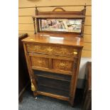 A GOOD EDWARDIAN ROSEWOOD MUSIC CABINET with mirror-back and with single semi-glazed door and
