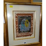 PABLO PICASSO print - semi-abstract portrait, 26 x 19cms (framed and mounted)