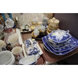 PARCEL OF CERAMICS including teaware, flow-blue dinnerware, Stilton cheese-dish ETC