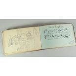 A C19TH OR EARLY C20TH LEATHER AUTOGRAPH ALBUM containing poems, some sketches ETC