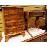 A GOOD REPRODUCTION SERPENTINE FRONT FOUR DRAWER SMALL CHEST on bracket feet together with a