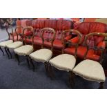 A GOOD SET OF ANTIQUE BALLOON-BACK CHAIRS having delicate carved frames and matching upholstery to