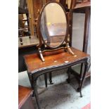 AN ANTIQUE MAHOGANY TABLE and an antique toilet mirror