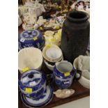 A PARCEL OF MIXED POTTERY including Wedgwood Blue Jasperware, cheese dome, pottery jelly moulds ETC