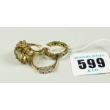 TWO 9 CARAT GOLD DRESS RINGS together with eternity type ring (3)