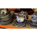 A PARCEL OF BLUE AND WHITE WILLOW TABLEWARE including Copeland Spode Italian pattern tableware