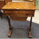 AN ANTIQUE CHEQUER TOP GAMES-TABLE of small proportions, single drawer and sliding basket, 100 x 150